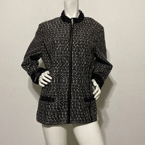Chico’s Black & White Mandarin Collar Beaded Tweed Jacket